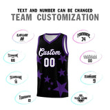 Custom Black Purple Graffiti Pattern Star Print Basketball Jersey Sets