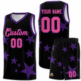 Custom Black Purple Graffiti Pattern Star Print Basketball Jersey Sets