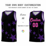 Custom Black Purple Graffiti Pattern Star Print Basketball Jersey Sets