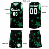 Custom Black Kelly Green Graffiti Pattern Star Print Basketball Jersey Sets