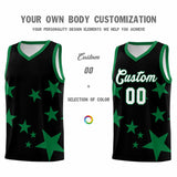 Custom Black Kelly Green Graffiti Pattern Star Print Basketball Jersey Sets