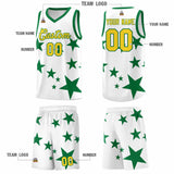 Custom White Kelly Green Graffiti Pattern Star Print Basketball Jersey Sets