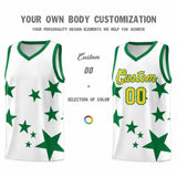 Custom White Kelly Green Graffiti Pattern Star Print Basketball Jersey Sets