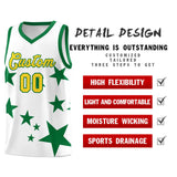 Custom White Kelly Green Graffiti Pattern Star Print Basketball Jersey Sets
