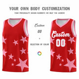 Custom Red Light Pink Graffiti Pattern Star Print Basketball Jersey Sets