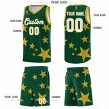 Custom Green Old Gold Graffiti Pattern Star Print Basketball Jersey Sets