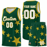 Custom Green Old Gold Graffiti Pattern Star Print Basketball Jersey Sets