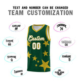 Custom Green Old Gold Graffiti Pattern Star Print Basketball Jersey Sets