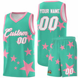 Custom Bright Green Light Pink Graffiti Pattern Star Print Basketball Jersey Sets