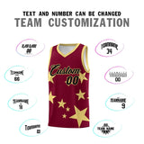 Custom Crimson Khaki Graffiti Pattern Star Print Basketball Jersey Sets