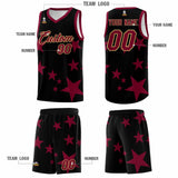Custom Black Crimson Graffiti Pattern Star Print Basketball Jersey Sets