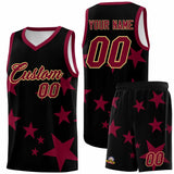 Custom Black Crimson Graffiti Pattern Star Print Basketball Jersey Sets