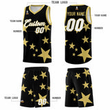 Custom Black Old Gold Graffiti Pattern Star Print Basketball Jersey Sets