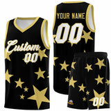 Custom Black Old Gold Graffiti Pattern Star Print Basketball Jersey Sets