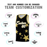 Custom Black Old Gold Graffiti Pattern Star Print Basketball Jersey Sets
