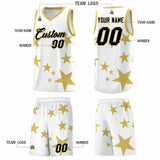 Custom White Old Gold Graffiti Pattern Star Print Basketball Jersey Sets