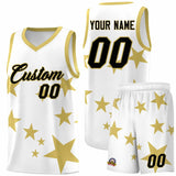 Custom White Old Gold Graffiti Pattern Star Print Basketball Jersey Sets