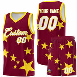 Custom Crimson Gold Graffiti Pattern Star Print Basketball Jersey Sets
