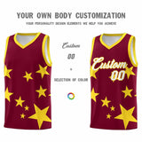 Custom Crimson Gold Graffiti Pattern Star Print Basketball Jersey Sets