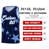 Custom Navy Light Blue Graffiti Pattern Star Print Basketball Jersey Sets