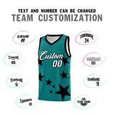Custom Aqua Black Graffiti Pattern Star Print Basketball Jersey Sets