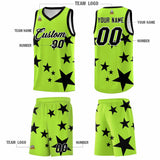 Custom Light Green Black Graffiti Pattern Star Print Basketball Jersey Sets