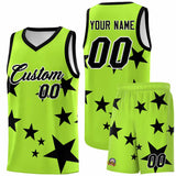 Custom Light Green Black Graffiti Pattern Star Print Basketball Jersey Sets