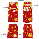 Custom Red Gold Graffiti Pattern Star Print Basketball Jersey Sets