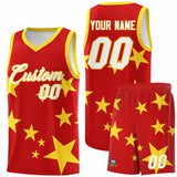 Custom Red Gold Graffiti Pattern Star Print Basketball Jersey Sets