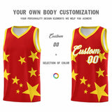 Custom Red Gold Graffiti Pattern Star Print Basketball Jersey Sets