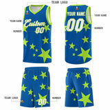 Custom Royal Light Green Graffiti Pattern Star Print Basketball Jersey Sets
