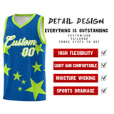 Custom Royal Light Green Graffiti Pattern Star Print Basketball Jersey Sets
