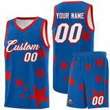 Custom Royal Red Graffiti Pattern Star Print Basketball Jersey Sets