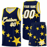 Custom Navy Gold Graffiti Pattern Star Print Basketball Jersey Sets