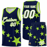 Custom Navy Light Green Graffiti Pattern Star Print Basketball Jersey Sets