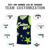 Custom Navy Light Green Graffiti Pattern Star Print Basketball Jersey Sets
