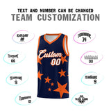 Custom Navy Orange Graffiti Pattern Star Print Basketball Jersey Sets