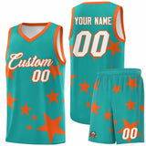 Custom Aqua Orange Graffiti Pattern Star Print Basketball Jersey Sets