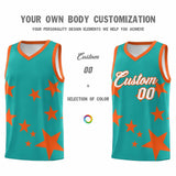 Custom Aqua Orange Graffiti Pattern Star Print Basketball Jersey Sets