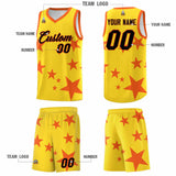 Custom Gold Orange Graffiti Pattern Star Print Basketball Jersey Sets
