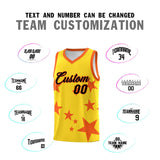 Custom Gold Orange Graffiti Pattern Star Print Basketball Jersey Sets