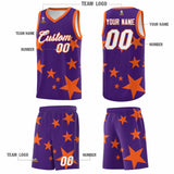 Custom Purple Orange Graffiti Pattern Star Print Basketball Jersey Sets