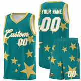 Custom Aqua Old Gold Graffiti Pattern Star Print Basketball Jersey Sets