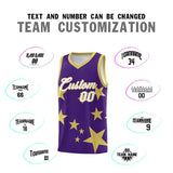Custom Purple Old Gold Graffiti Pattern Star Print Basketball Jersey Sets