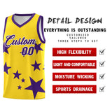 Custom Gold Purple Graffiti Pattern Star Print Basketball Jersey Sets