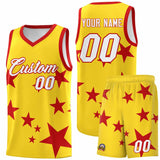 Custom Gold Red Graffiti Pattern Star Print Basketball Jersey Sets