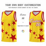 Custom Gold Red Graffiti Pattern Star Print Basketball Jersey Sets