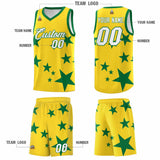 Custom Gold Kelly Green Graffiti Pattern Star Print Basketball Jersey Sets
