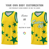 Custom Gold Kelly Green Graffiti Pattern Star Print Basketball Jersey Sets