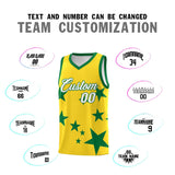 Custom Gold Kelly Green Graffiti Pattern Star Print Basketball Jersey Sets